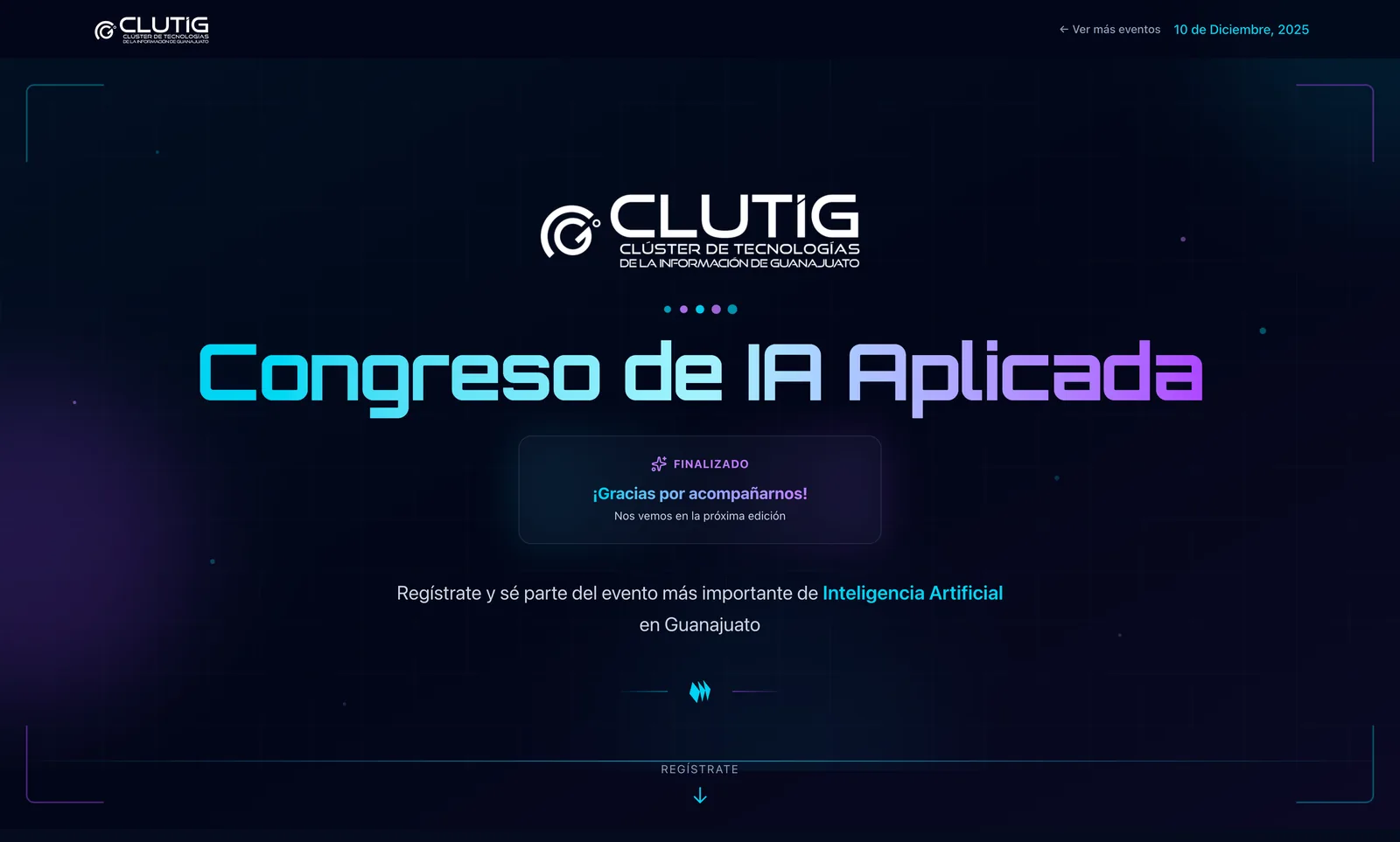 Página del Congreso de IA Aplicada con el aviso de evento finalizado