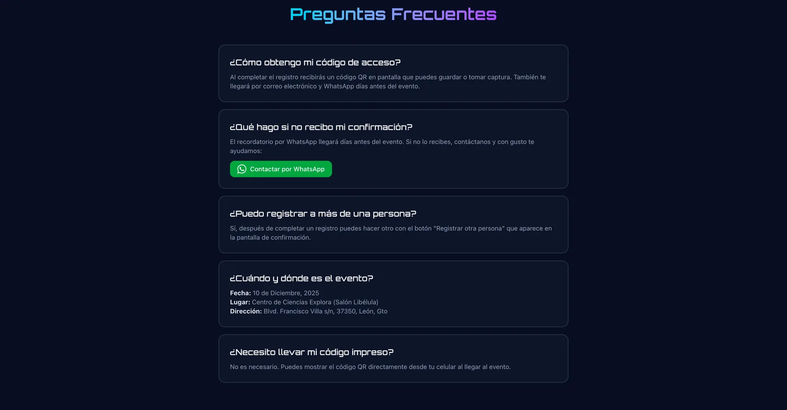 Preguntas frecuentes del congreso sobre el código de acceso, la confirmación y la sede