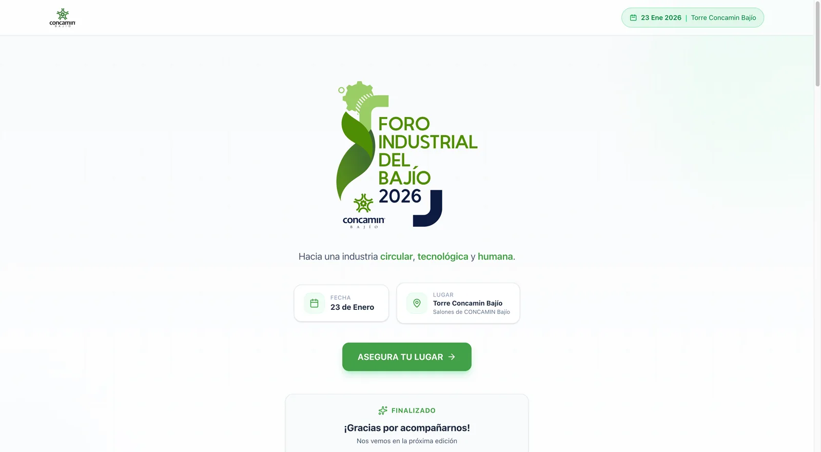 Portada del Foro Industrial del Bajío 2026 con su logo, la fecha, el lugar y el botón «Asegura tu lugar»