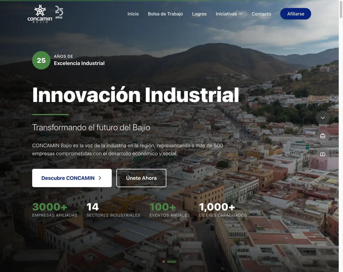 Página principal del portal de CONCAMIN Bajío