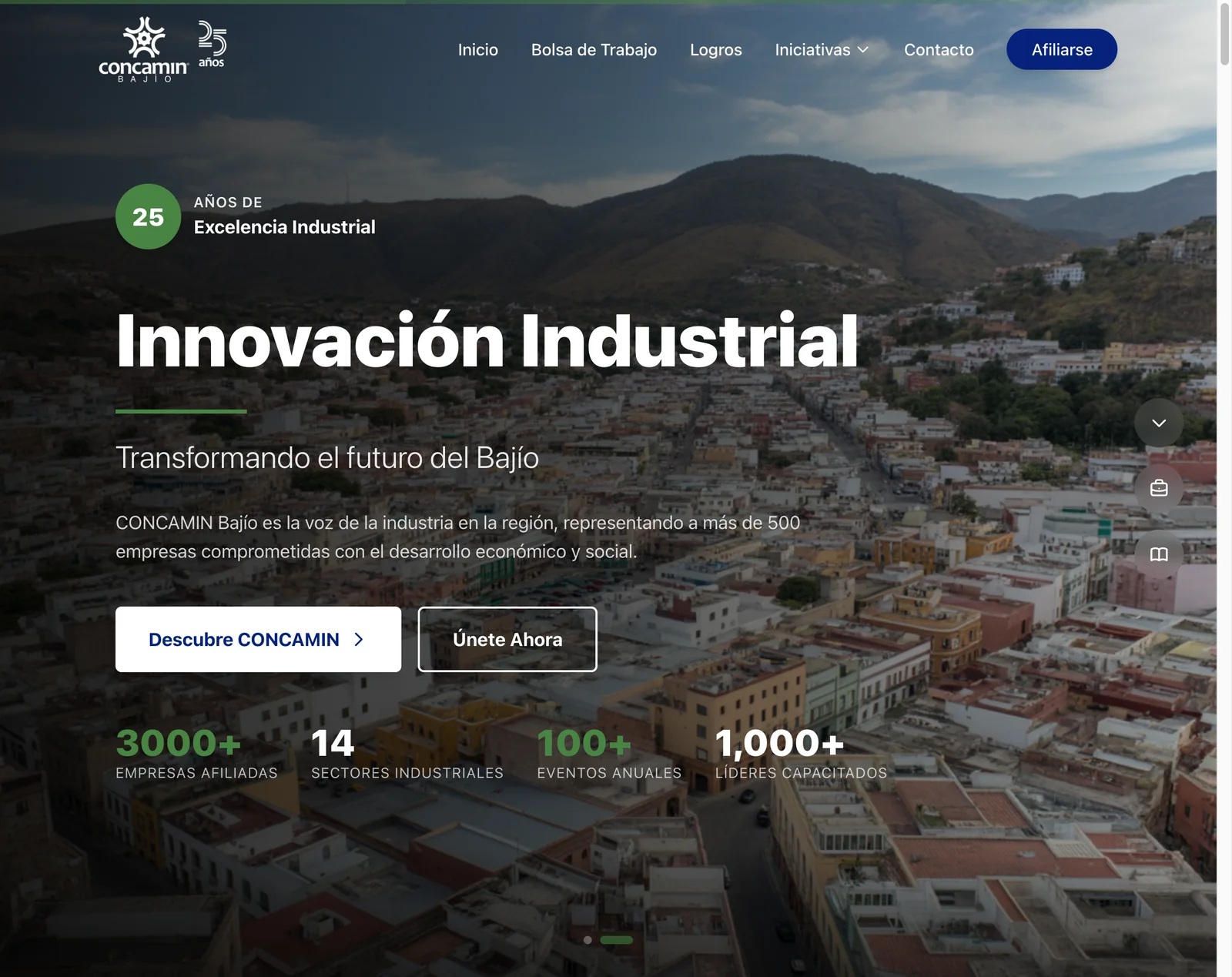 Portada del portal de CONCAMIN Bajío, «Innovación Industrial»