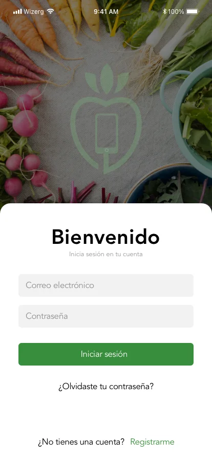 Pantalla de bienvenida de TechFood con el inicio de sesión
